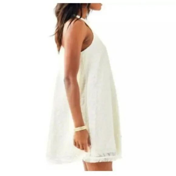 Lilly Pulitzer Ivory Velvet Burnout Quinn Halter Neck Sleeveless Swing Dress  XS - threedaughtersproperties.com